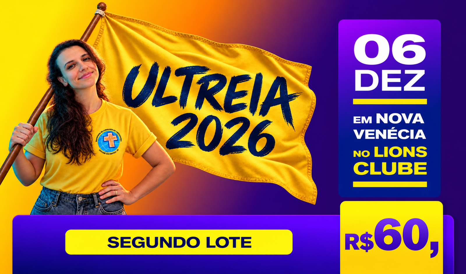 Banner do evento Ultreia 2026, em 6 de dezembro, em Nova Venécia